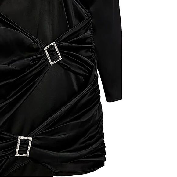 ZARA Dress Jewel Buckle Black Satin Size S BLOGGER FAVORITE• NEW WITH TAGS • - Picture 10 of 14